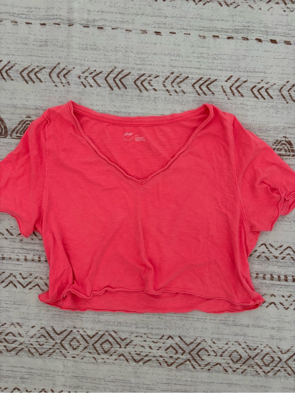 aerie Coral Pink V-Neck Cropped Tee